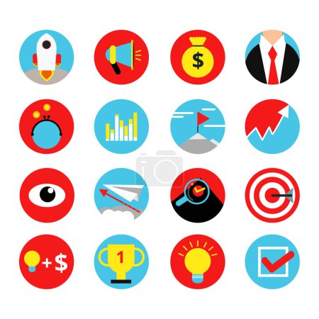 Illustration for Concept retro icon set of business startup. Vector concept pictures of awards, winnings and top goals. Start up business icons set illustration, money idea and management - Royalty Free Image