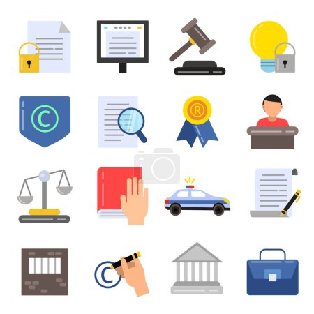 Illustration for Copyright legal regulations. Business icons of law and protection. Vector pictures in flat style. Protection and regulation copyright business illustration - Royalty Free Image
