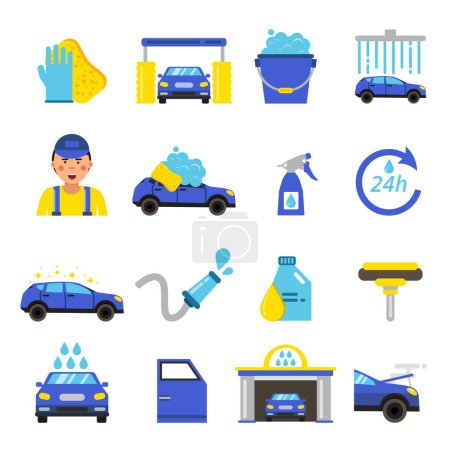 Illustration for Vector of car washing equipment. Cleaning service for automobiles. Car wash service station illustration - Royalty Free Image