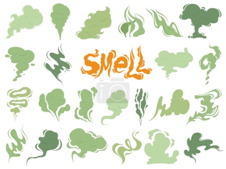 Illustration for Bad smell. Steam smoke clouds of cigarettes or expired old food vector cooking cartoon icons. Illustration of smell vapor, cloud green aroma - Royalty Free Image