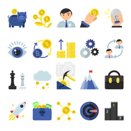 Illustration for Business b2b symbols in flat style. Icons of management and finances. Business money, digital exchange bitcoin and payment electronic, vector illustration - Royalty Free Image