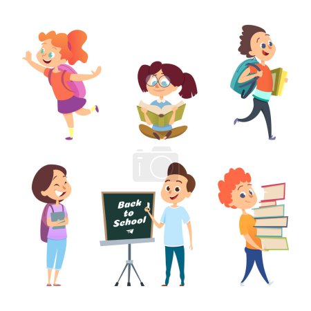 Illustration for School childrens. Back to school characters. School education, girl and boy. Vector illustration - Royalty Free Image