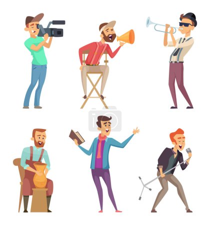 Illustration for Funny creative characters isolate on white background. Musician and sculptor, sculpting and playing. Vector illustration - Royalty Free Image