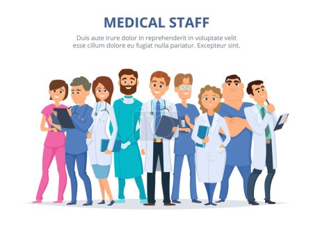 Illustration for Medical staff. Group of male and female doctors. Team of hospital doctor and nurse. Vector illustration - Royalty Free Image