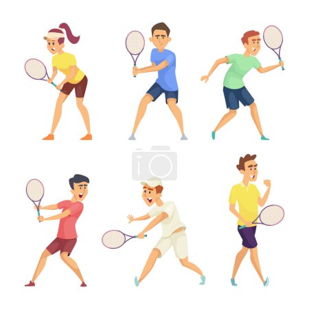 Illustration for Tennis players isolate on white background. Vector game with ball and racket, sport people illustration - Royalty Free Image