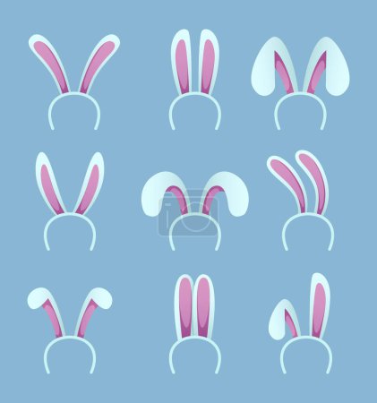 Illustration for Set of rabbit ears. Easter masks in cartoon style. Bunny and rabbit ear for easter holiday. Vector illustration - Royalty Free Image