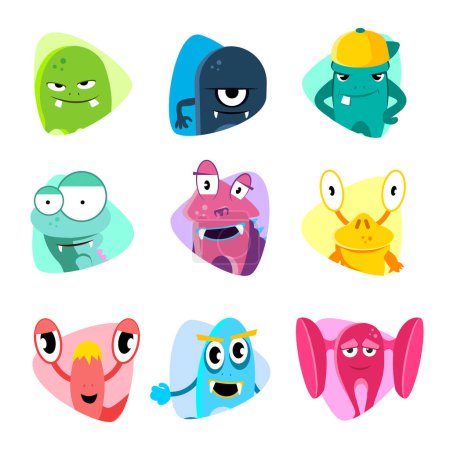 Illustration for Cute cartoon avatars and icons. Monster faces vector set. Collection of face monsters illustration - Royalty Free Image