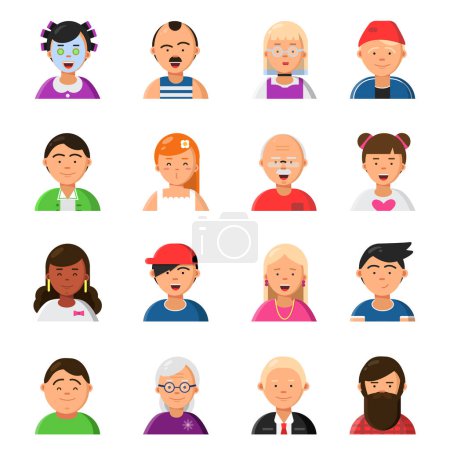 Illustration for Funny cartoon faces. Avatars in flat style. Vector character cartoon face, people avatar portrait woman and man illustration - Royalty Free Image