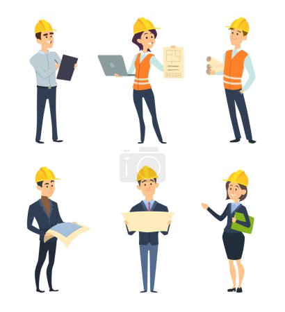 Illustration for Industrial workers. Male and female architect and engineering. Vector worker construction, female and male engineering and builder character illustration - Royalty Free Image
