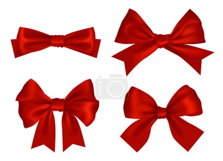 Illustration for Bow realistic. Ribbons for gift box decoration festival symbols decent vector celebration textile items colored bows. Gift bow to birthday and holiday box illustration - Royalty Free Image