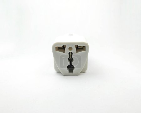 Photo for Power socket converter, 2 pins to 3 holes, isolated on a white background - Royalty Free Image