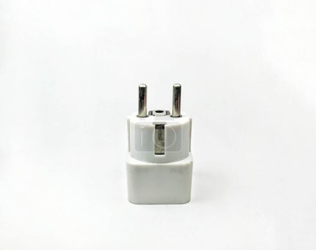Photo for Power socket converter, 2 pins to 3 holes, isolated on a white background - Royalty Free Image
