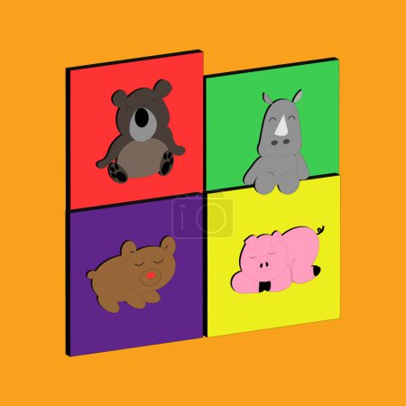 Foto de Dibujos animados en marcos de osos, cerdos y rinocerontes. - Imagen libre de derechos