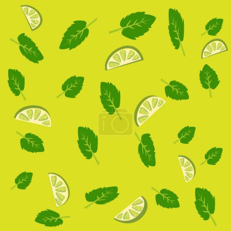 Green leaf lemon seamless pattern illustration