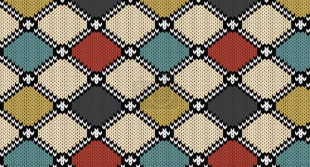 Téléchargez les illustrations : Modèle tricoté géométrique rétro, Design de pull festif. Modèle tricoté sans couture - en licence libre de droit