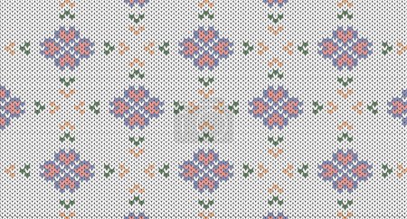 Téléchargez les illustrations : Modèle de tricot à fleurs minimes, conception de pull festif. Modèle tricoté sans couture - en licence libre de droit