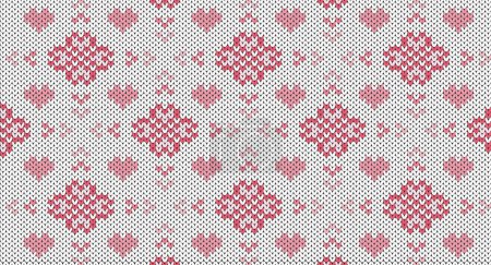 Ilustración de Flor rosa y patrón de punto corazón, diseño de suéter festivo. Patrón de punto sin costura - Imagen libre de derechos
