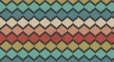 Ilustración de Patrón de punto cuadrado de color retro, diseño de suéter festivo. Patrón de punto sin costura - Imagen libre de derechos