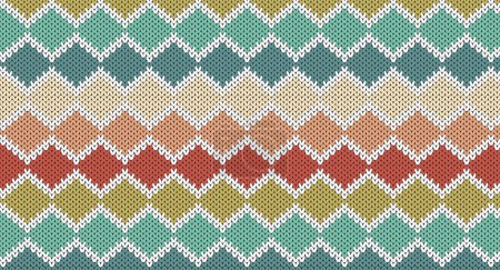 Ilustración de Color retro cuadrado sobre patrón de punto blanco, diseño de suéter festivo. Patrón de punto sin costura - Imagen libre de derechos