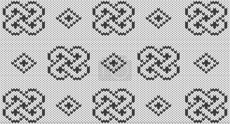 Téléchargez les illustrations : Modèle de tricot géomatrique gris, conception de pull festif. Modèle tricoté sans couture - en licence libre de droit