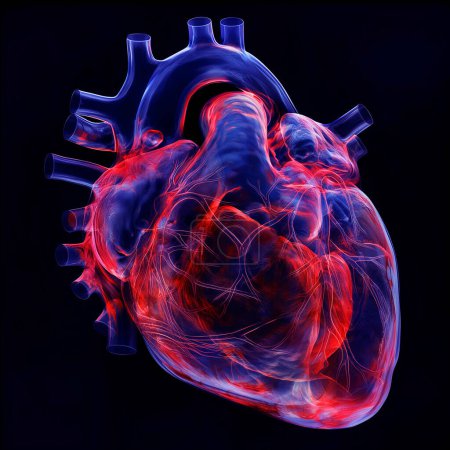 Corazón humano sobre un fondo azul oscuro
