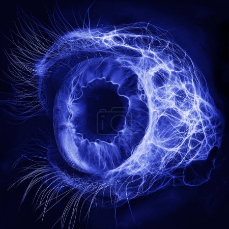 Ilustración de Película de rayos X de ojo humano sobre fondo azul oscuro - Imagen libre de derechos