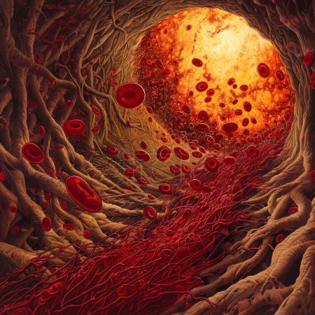 Illustration for Inside the blood vessels are red blood cells. And there is fat in the blood vessels. - Royalty Free Image