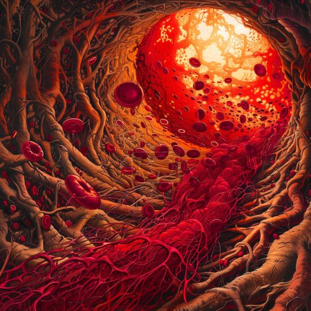 In den Blutgefäßen befinden sich rote Blutkörperchen. Und es gibt Fett in den Blutgefäßen.
