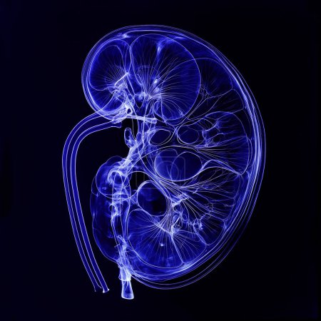 Humen kidney  x-ray film on a dark blue background