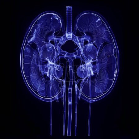 Humen two kidneys x-ray film on a dark blue background