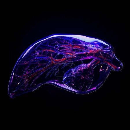 Illustration for Humen liver  x-ray film on a dark blue background, Healthcare and medicine concept. - Royalty Free Image