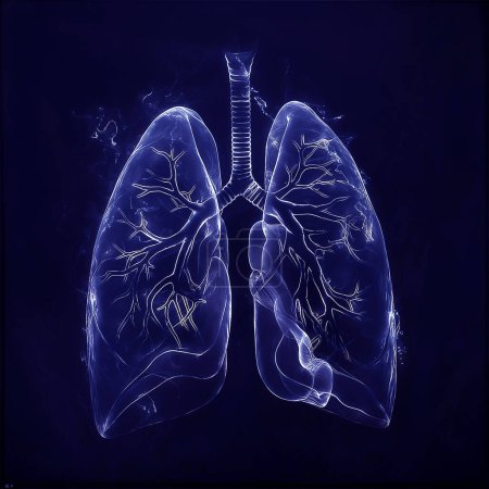 Humen Lungen-Röntgenfilm auf dunkelblauem Hintergrund, Gesundheits- und Medizinkonzept.
