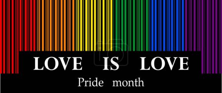 Regenbogen-Barcode auf schwarzem Hintergrund, Let 's Celebrate PRIDE Monat mit bunten Regenbogen Stolz Hintergrund für Festival-Paraden, Partys und gesellschaftliche Veranstaltungen, Banner, Grußkarte, Poster, Web-Banner, Vorlage, Social Media.