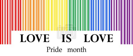 Regenbogen-Barcode auf weißem Hintergrund, Let 's Celebrate PRIDE Monat mit bunten Regenbogen Stolz Hintergrund für Festival-Paraden, Partys und gesellschaftliche Veranstaltungen, Banner, Grußkarte, Poster, Web-Banner, Vorlage, Social Media.