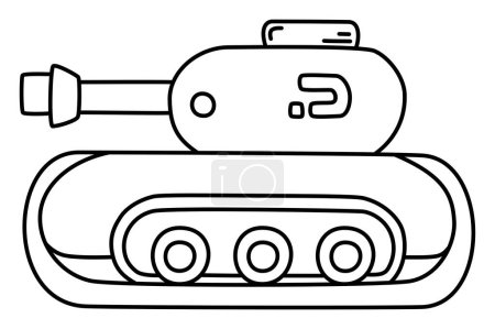 Photo for Tank - Side View Heavy Armored Military Cannon War Machine Infographic Black Outline Art for Battle Army Creative Project Design - Royalty Free Image