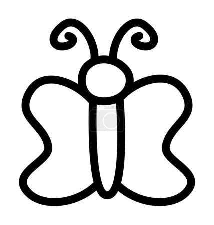 Butterfly - Simplified Insect Illustration with Bold, Curved Black Lines in a Low-Detail Cartoon Style, for Educational Art, Nature Icons, and Animal Logos, Featuring Outward-Facing Pose and Delicate Wings
