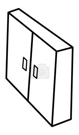 Ilustración de Gabinete: un gabinete de pequeño ancho con dos puertas en arte plano de contorno vectorial, girado oblicuo con el frente a la izquierda y la espalda a la derecha, cuenta con líneas negras claras contra un fondo blanco - Imagen libre de derechos