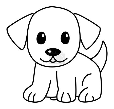 Hund - Ein leicht pausbäckiger Hund sitzt gemächlich, blickt mit gefalteten und breiten Ohren nach vorne, den Blick unerschütterlich nach vorn gerichtet. Die Illustration zeigt dicke schwarze Linien vor weißem Hintergrund