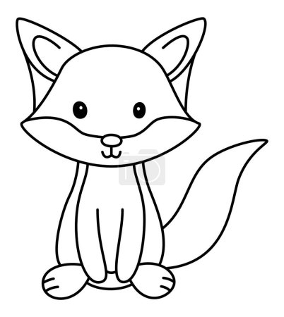 Fox - Un jeune renard, rappelant une bande dessinée pour enfants, assis face à l'avant avec une douceur envoûtante, ses oreilles uniques attirant l'attention, isolé sur un fond blanc propre
