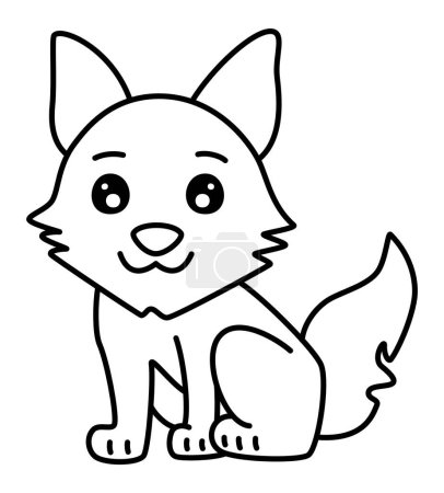 Wolf - A Wildlife Cartoon Style Designed for Kids, Sitting with an Outstanding Big Face and a Lean, Skinny Body, Exuding Soft Fluffy Charm, in Vector Flat 2D Drawing Thick Lines