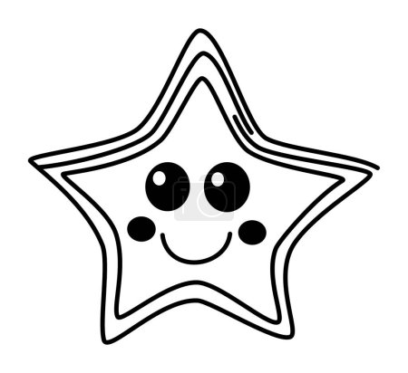 Star - A Few Overlapping Lined Design Adding Differentiation in a Freehand Drawn Shape, Featuring Big Eyes and Cheeks, Also a Big Smile, Characterized by Clear Black Bold Outline Vector