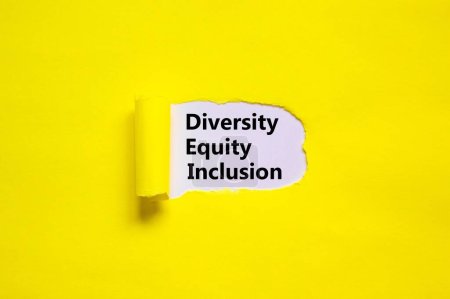 Photo for Diversity, equity, inclusion DEI symbol. Words DEI, diversity, equity, inclusion appearing behind torn yellow paper. Pink background. Business, diversity, equity, inclusion concept, copy space - Royalty Free Image
