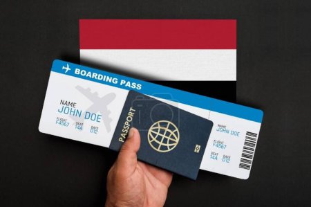 passport, boarding pass and flag of Yemen