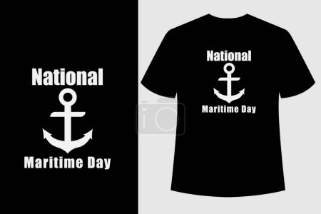 Illustration for World Maritime Day with World map and Ship Wheel or Steering Symbol in sea line, Ocean Day t shirt design - Royalty Free Image