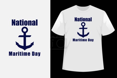 Illustration for World Maritime Day with World map and Ship Wheel or Steering Symbol in sea line, Ocean Day t shirt design - Royalty Free Image