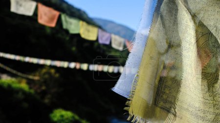 Téléchargez les photos : Drapeaux de prière dans la vallée du Langtang, Népal, Asie - en image libre de droit