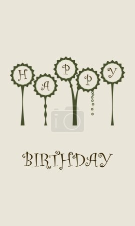 Illustration for Minimalist Happy Birthday card with vibrant multicolored circles as the background and a white ball featuring the original 'Happy Birthday' inscription. A colorful and cheerful way to celebrate - Royalty Free Image