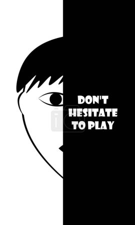Illustration for Engage with this striking black and white vector. A man's face embodies the essence of play. 'Don't hesitate to play' - seize the energy for your creative projects. VectorArt, Playful Design. - Royalty Free Image