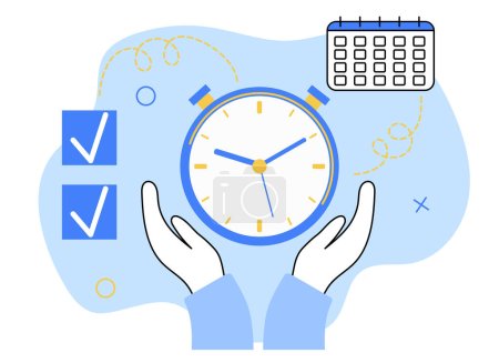 Business time management scene.The character plan their meetings on the calendar.They manage their working time.They organize their meetings and complete tasks on time.Vector illustration.