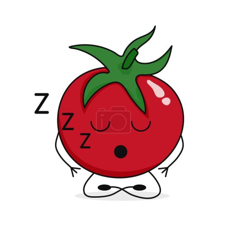 Illustration for Ute little cartoon tomato fell fast asleep. Vector flat illustration isolated on white background. - Royalty Free Image